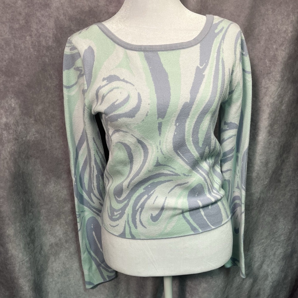 525 America Purple + White Swirl‎ Low Back Short Sweater Indie Y2K Vibes